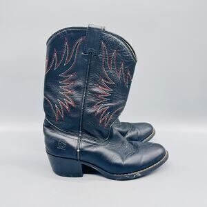 Durango Boots Boys 2.5Y Black Leather Western Cowboy Mid Calf Block Heel Shoes